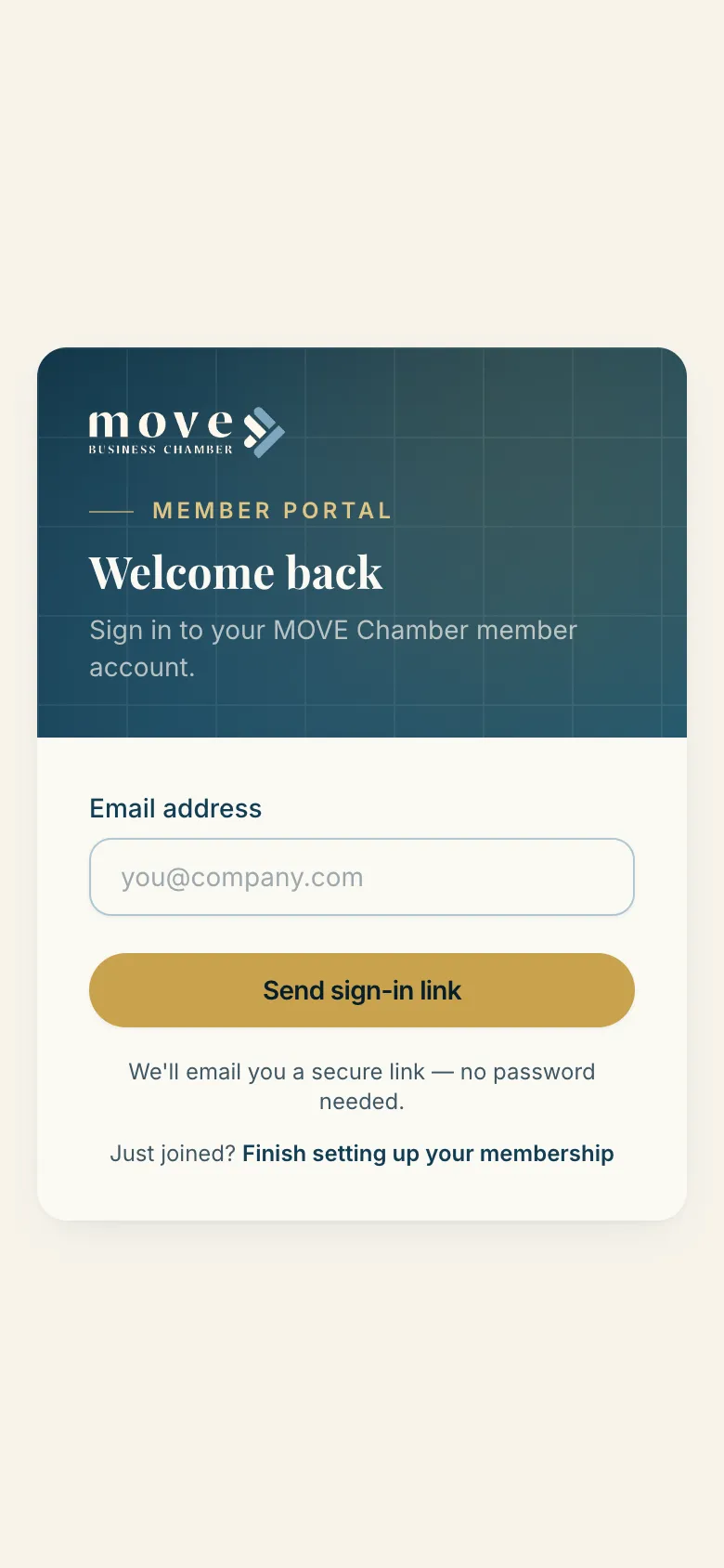 The sign-in screen for MOVE’s member portal